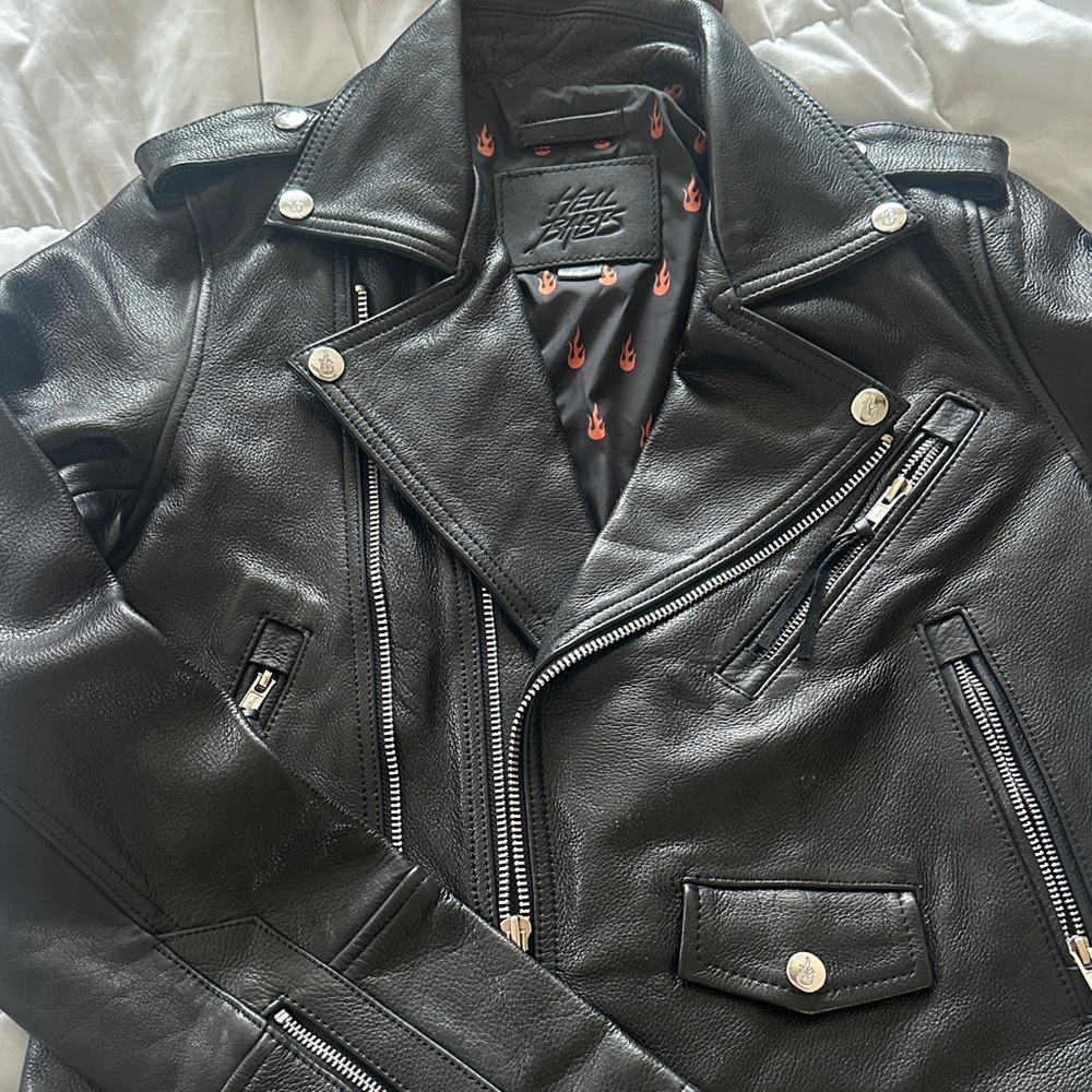 Womens SOLD OUT Black Leather Biker Jacket hell babes the baddie